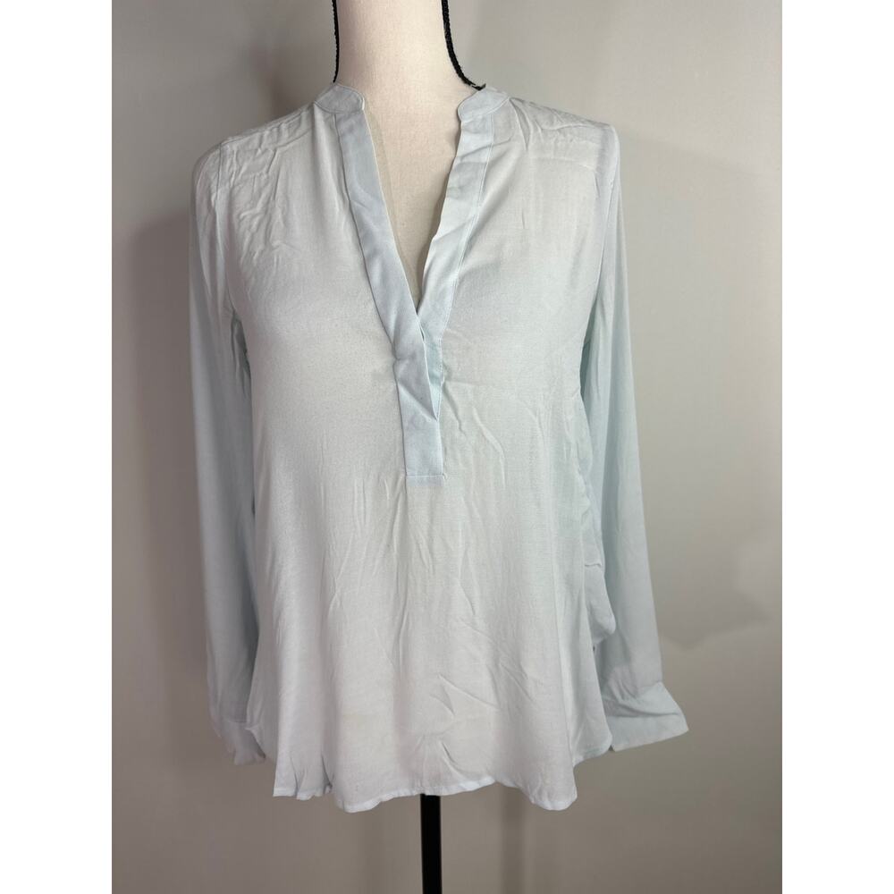 Vince. Light Blue Silk Satin Band-Collar Blouse‎ Size 2